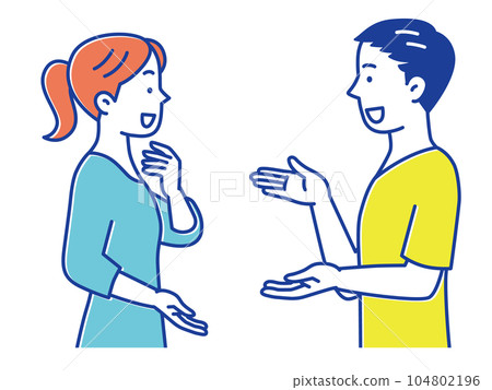 年輕男女站著愉快地交談 104802196