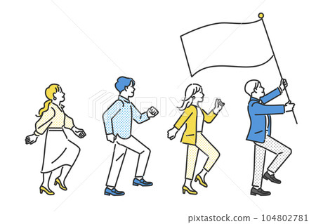 Image illustration material of people working at a start-up company raising a flag Image illustration material of people working at a start-up company raising a flag 104802781