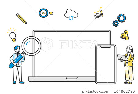 使用電腦或平板電腦介紹的插圖材料 104802789