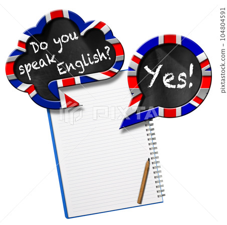 Do You Speak English and Yes - Two Speech Bubbles and Blank Note Book 104804591