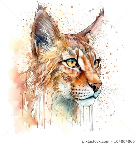 Splash watercolor lynx illustration - generative AI, AI generated 104804866