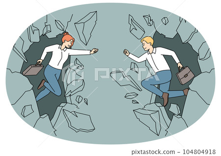 Businesspeople break walls striving for success 104804918