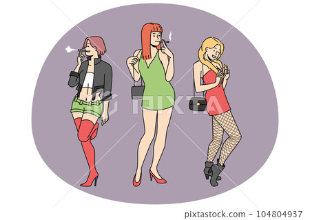 Group of prostitutes outside 104804937