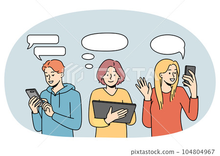 People with gadgets communicate online People with gadgets communicate online 104804967