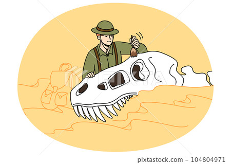 Paleontologist working with dinosaur fossils 104804971