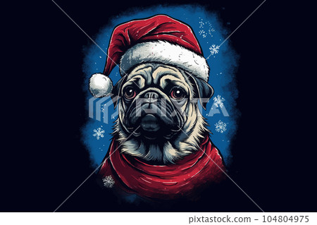 Cute pug dog in santa claus costume. in graphic illustration style. Vector illustration Cute pug dog in santa claus costume. in graphic illustration style. Vector illustration 104804975