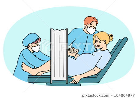 Pregnant woman give birth in hospital 104804977