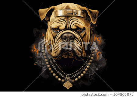 Bulldog with ring and chain, gritty, urban street art style. Vector illustration Bulldog with ring and chain, gritty, urban street art style. Vector illustration 104805073