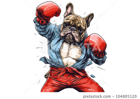 French bulldog in red boxing gloves. Vector illustration 104805120