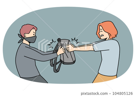 Thief in mask robbing woman 104805126