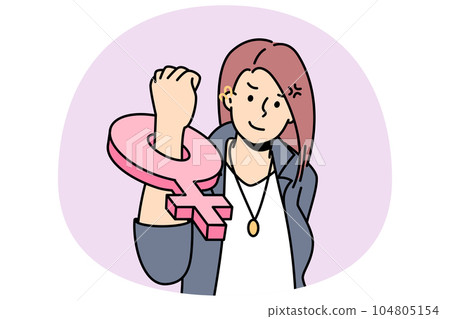 Woman with feminism sign on hand 104805154