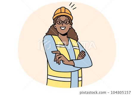 African American woman industry worker in uniform 104805157