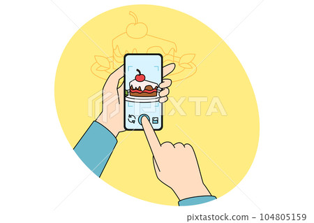 Person photograph food on cellphone 104805159
