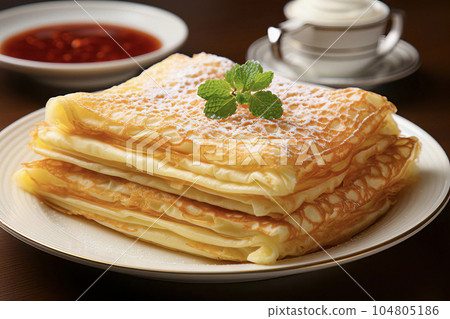 Brazilian Tapioca crepes with versatile fillings and delicate, translucent appearance Brazilian Tapioca crepes with versatile fillings and delicate, translucent appearance 104805186
