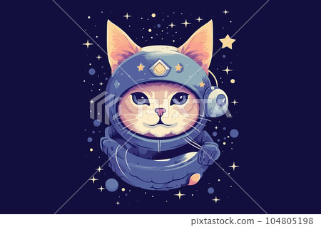 Cute kitten in space, space cat astronaut in space. Vector illustration 104805198