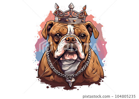 Brown bulldog with a crown and a chain around his neck. Vector illustration Brown bulldog with a crown and a chain around his neck. Vector illustration 104805235