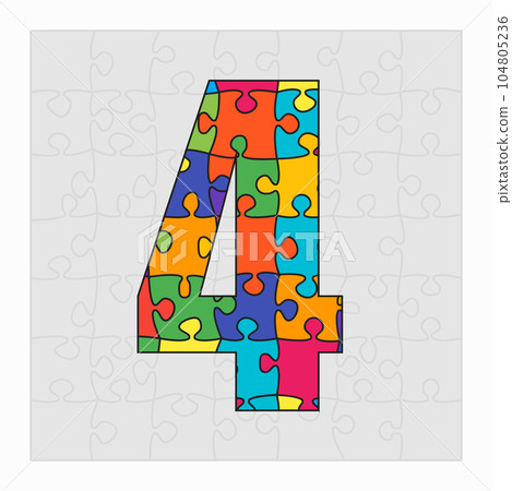 Colorful puzzle number - 4. Jigsaw figure four Colorful puzzle number - 4. Jigsaw figure four 104805236