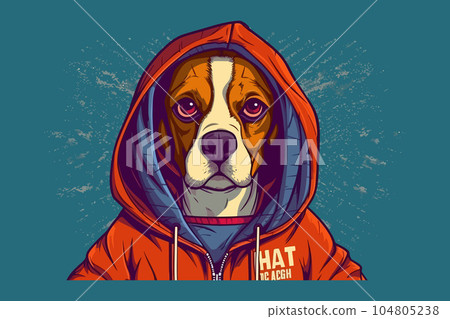 Funny beagle on the wall, street fashion style. Vector illustration Funny beagle on the wall, street fashion style. Vector illustration 104805238