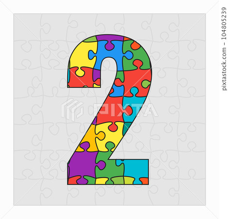 Colorful puzzle number - 2. Jigsaw figure two 104805239