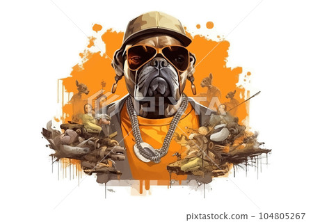 Bulldog with snoop dog dressed in hip hop clothes. Vector illustration 104805267