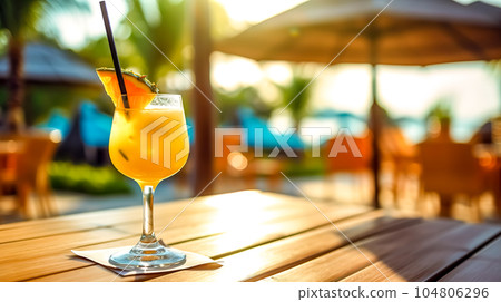 sun and beach, summer mixed refreshing drink with ice and fruit, made with Generative AI 104806296
