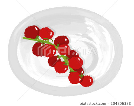 A bell-shaped cherry tomato placed on a whitish oval plate A bell-shaped cherry tomato placed on a whitish oval plate 104806388