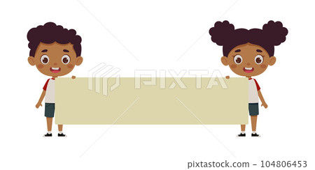 Cute little boy and girl holding an empty... - Stock Illustration ...