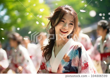 Enjoy Japanese summer in a yukata (AI image) Enjoy Japanese summer in a yukata (AI image) 104806599