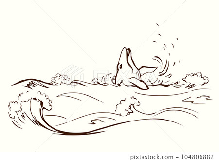Vector drawing. Whale swims in the sea Vector drawing. Whale swims in the sea 104806882