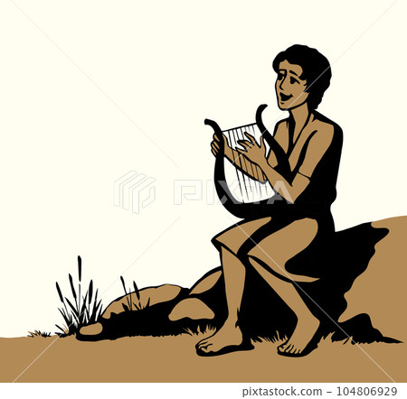 Vector drawing. Guy playing the harp 104806929
