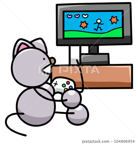 Illustration of Nyanmaru playing a video game cat Illustration of Nyanmaru playing a video game cat 104806954