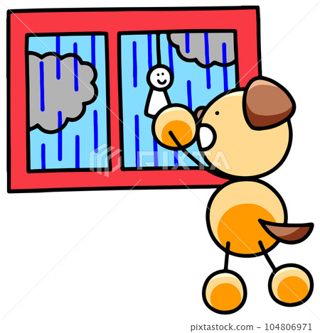 Illustration of a dog hanging a teru teru boy in the window Illustration of a dog hanging a teru teru boy in the window 104806971