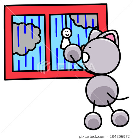 Illustration of Nyanmaru hanging a teru teru boy in the window cat Illustration of Nyanmaru hanging a teru teru boy in the window cat 104806972
