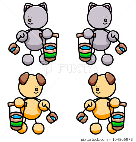 Illustration set of watering Wanmaru and Nyanmaru dog cat 104806978