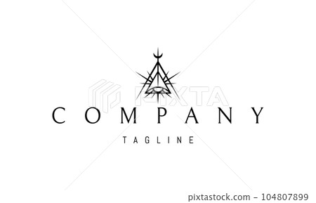 Vector logo on which an abstract image of a shining all seeing eye inside a pyramid. 104807899