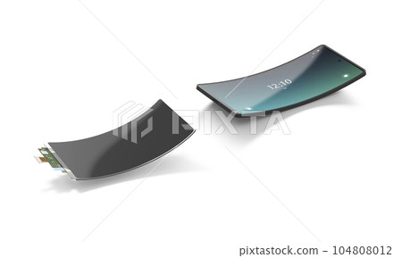 Blank black flexible display and turned on phone mockup, isolated Blank black flexible display and turned on phone mockup, isolated 104808012