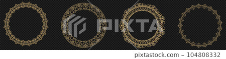 Ornate golden round frame. Circle rings with ornament in oriental tracery 104808332