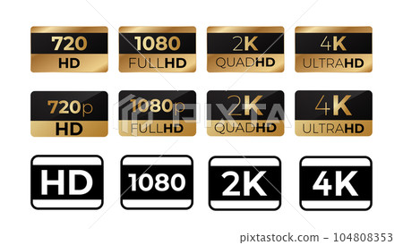 Sticker video format resolution. Low and high quality image Sticker video format resolution. Low and high quality image 104808353