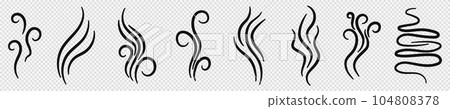 Wind and evaporation symbol. Linear contours of smoke and hot smog Wind and evaporation symbol. Linear contours of smoke and hot smog 104808378