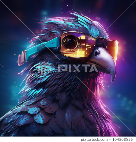 Epic Cyberpumk Bird Neon Retro Wave Style 104808556