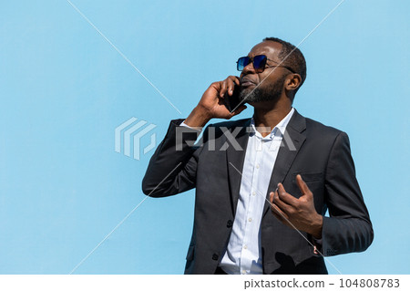 Businessman having a phone call and looking involved Businessman having a phone call and looking involved 104808783