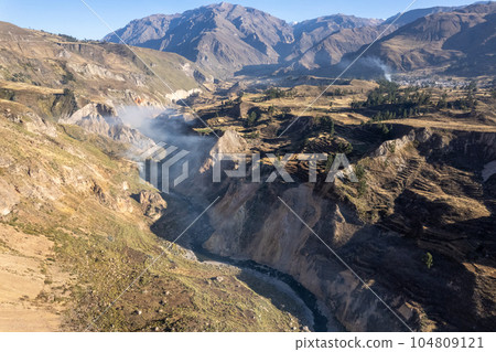 Aerial view of the Colca canyon in Arequipa Aerial view of the Colca canyon in Arequipa 104809121