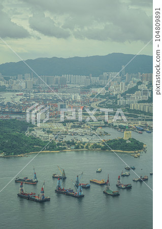 Vessels anchored in Hong Kong harbor 104809891