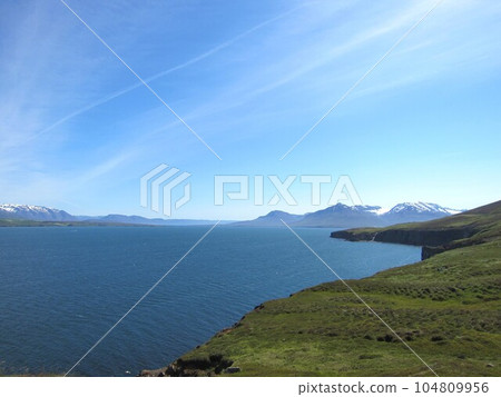 Eyja Fjord with the city of Akureyri in northern Iceland Eyja Fjord with the city of Akureyri in northern Iceland 104809956