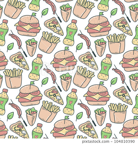 Street food hand drawn seamless pattern 104810390
