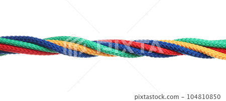 Twisted colorful ropes isolated on white. Unity concept 104810850