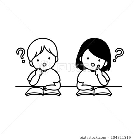 Boys and girls thinking in class Black and white 104811519