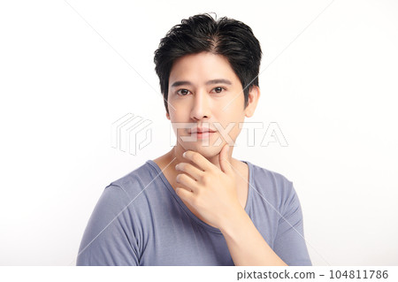 handsome young asian man on white background, Face care, Facial treatment, Cosmetology, beauty and spa, Asian men portrait. handsome young asian man on white background, Face care, Facial treatment, Cosmetology, beauty and spa, Asian men portrait. 104811786
