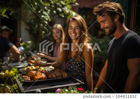 Happy friends having fun - bbq day. 104811832