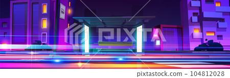 Neon city light on bus station with speed effect 104812028